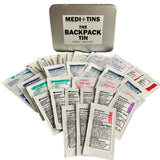 Photo of closed backpack first aid kit for college students with all contents.