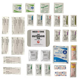 Picture of all contents of outdoor first aid kit for college students.
